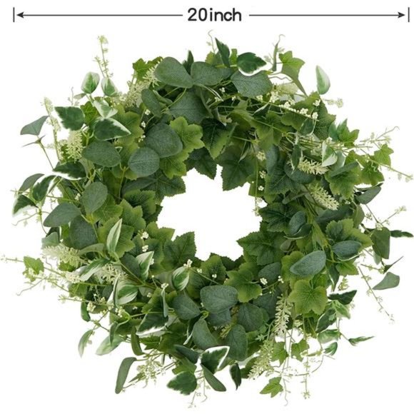 Artificial Green Eucalyptus Wreaths for Front Door Spring Summer Wreath - Picture 3 of 8